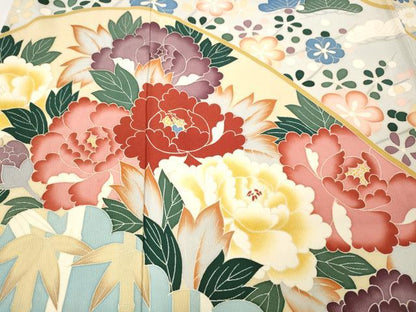 平和屋着物●豪華振袖　友禅　草花文　正絹　逸品　CABI9959ut