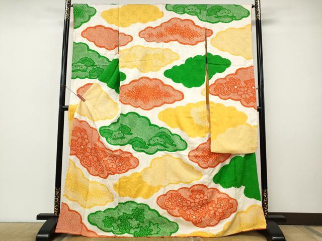 平和屋着物●豪華振袖　総絞り　雲取り草花文　正絹　逸品　CABI9961ut