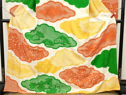 平和屋着物●豪華振袖　総絞り　雲取り草花文　正絹　逸品　CABI9961ut
