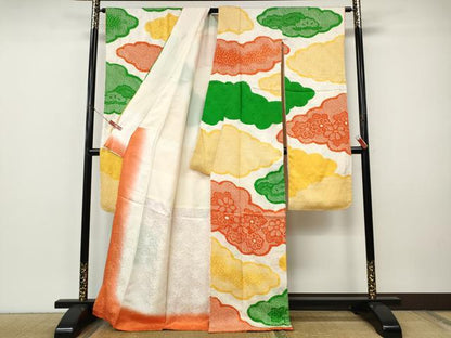 平和屋着物●豪華振袖　総絞り　雲取り草花文　正絹　逸品　CABI9961ut