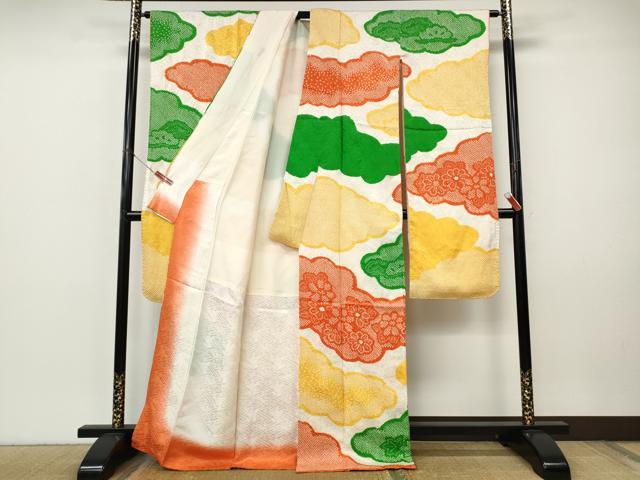 平和屋着物●豪華振袖　総絞り　雲取り草花文　正絹　逸品　CABI9961ut