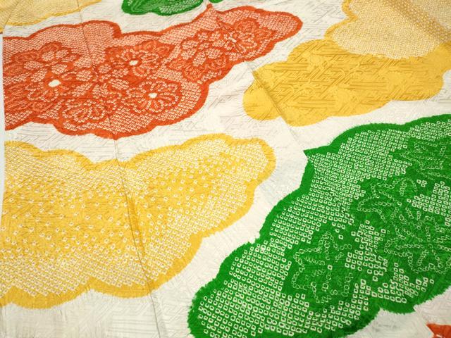 平和屋着物●豪華振袖　総絞り　雲取り草花文　正絹　逸品　CABI9961ut