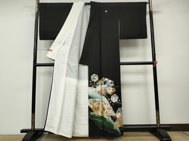 平和屋着物●谷崎潤一郎の世界　黒留袖　刺繍　檜扇雪輪飛鶴花文　金彩　正絹　逸品　未使用　CABI9965ut