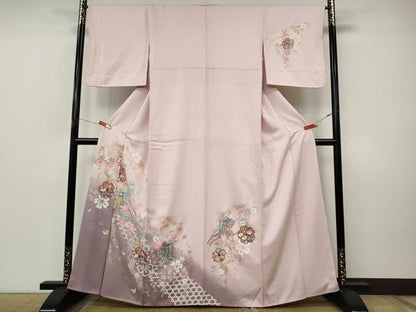 平和屋着物●訪問着　御所車花蝶文　暈し染め　金銀彩　正絹　逸品　CABI9966ut
