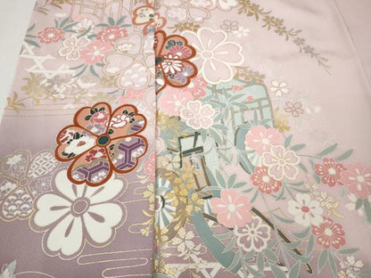 平和屋着物●訪問着　御所車花蝶文　暈し染め　金銀彩　正絹　逸品　CABI9966ut