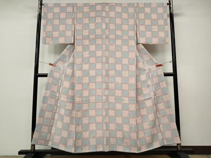 平和屋着物●上質な小紋　格子芝草花文　正絹　逸品　CABI9967ut