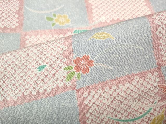 平和屋着物●上質な小紋　格子芝草花文　正絹　逸品　CABI9967ut