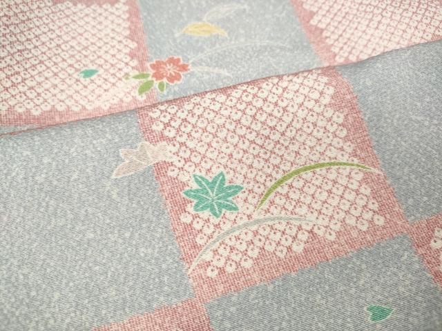 平和屋着物●上質な小紋　格子芝草花文　正絹　逸品　CABI9967ut