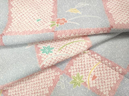 平和屋着物●上質な小紋　格子芝草花文　正絹　逸品　CABI9967ut