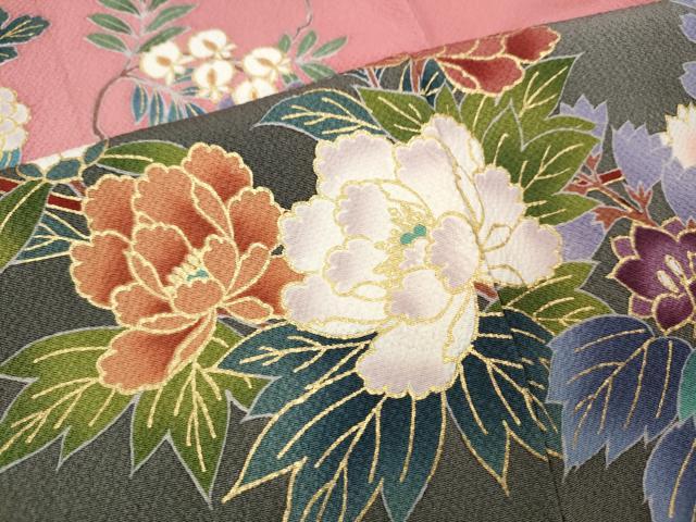 平和屋着物●豪華振袖・長襦袢セット　駒刺繍　楽器花文　暈し染め　金彩　正絹　逸品　CABI9974ut