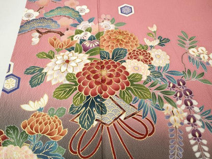 平和屋着物●豪華振袖・長襦袢セット　駒刺繍　楽器花文　暈し染め　金彩　正絹　逸品　CABI9974ut