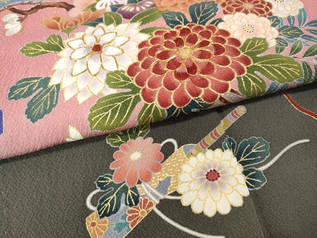 平和屋着物●豪華振袖・長襦袢セット　駒刺繍　楽器花文　暈し染め　金彩　正絹　逸品　CABI9974ut
