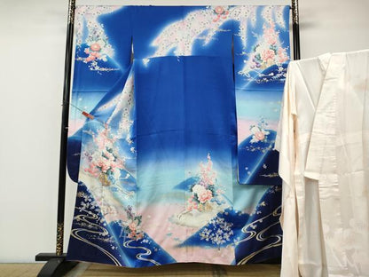 平和屋着物●豪華振袖・長襦袢セット　花車文　暈し染め　銀通し地　さが美扱い　正絹　逸品　CABI9975ut
