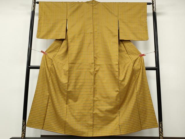 平和屋着物●本場黄八丈　まるまなこ　紬　格子柄　正絹　逸品　CABI9976ut