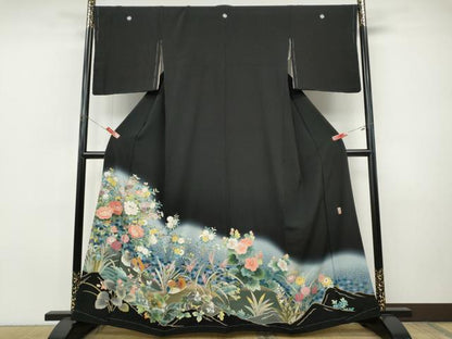 平和屋着物●豪華黒留袖　友禅　作家物　鴛鴦花文　暈し染め　正絹　逸品　未使用　CABI9980ut