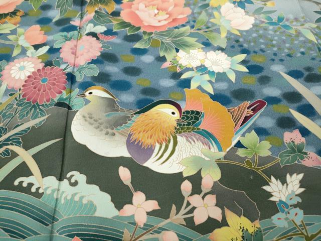 平和屋着物●豪華黒留袖　友禅　作家物　鴛鴦花文　暈し染め　正絹　逸品　未使用　CABI9980ut