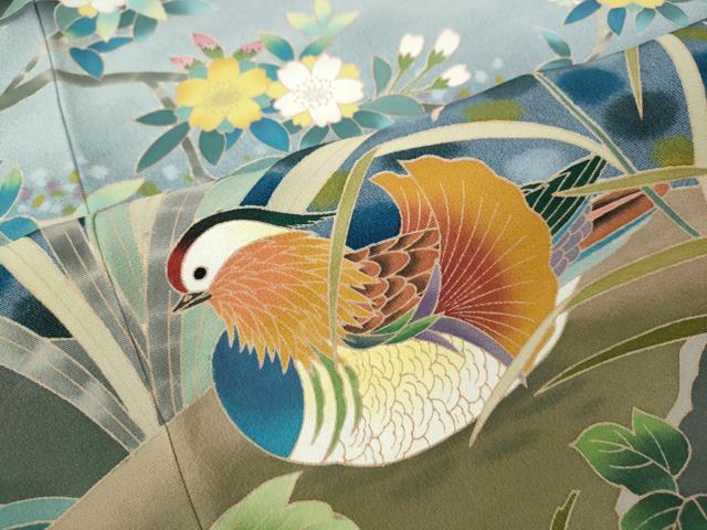 平和屋着物●豪華黒留袖　友禅　作家物　鴛鴦花文　暈し染め　正絹　逸品　未使用　CABI9980ut