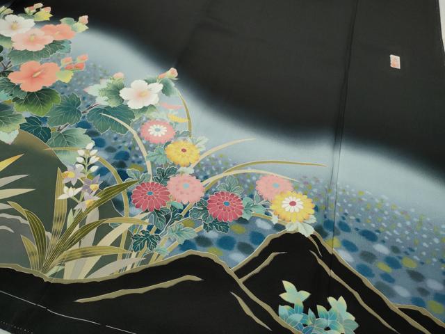 平和屋着物●豪華黒留袖　友禅　作家物　鴛鴦花文　暈し染め　正絹　逸品　未使用　CABI9980ut