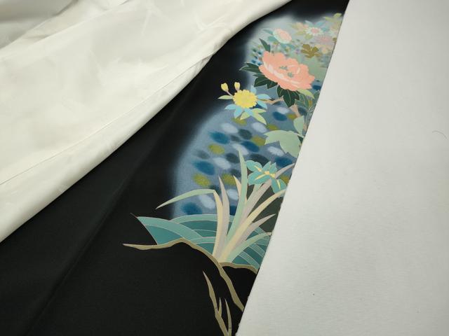 平和屋着物●豪華黒留袖　友禅　作家物　鴛鴦花文　暈し染め　正絹　逸品　未使用　CABI9980ut
