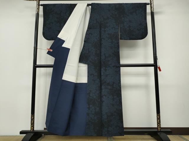 平和屋着物●結城紬　100亀甲　草花文　正絹　逸品　CABI9983ut