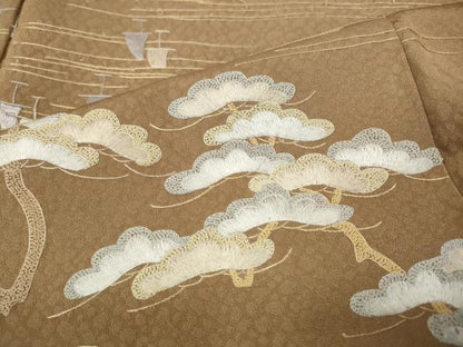 平和屋着物●中国三大刺繍　相良刺繍　総刺繍　訪問着　船　松　正絹　逸品　CABI9987ut