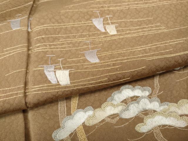 平和屋着物●中国三大刺繍　相良刺繍　総刺繍　訪問着　船　松　正絹　逸品　CABI9987ut