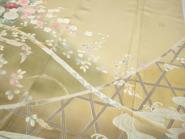 平和屋着物●訪問着　大西一廣　駒刺繍　花車文　暈し染め　金彩　正絹　逸品　CABI9988ut