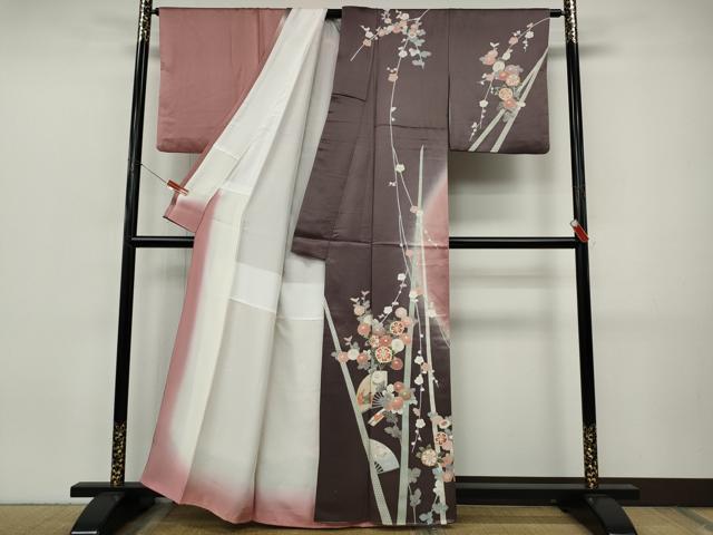 平和屋着物●訪問着　扇面鴛鴦枝花文　暈し染め　金彩　正絹　逸品　CABI9993ut