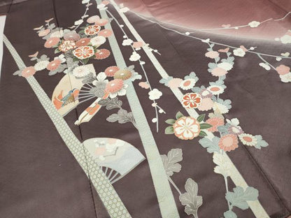 平和屋着物●訪問着　扇面鴛鴦枝花文　暈し染め　金彩　正絹　逸品　CABI9993ut