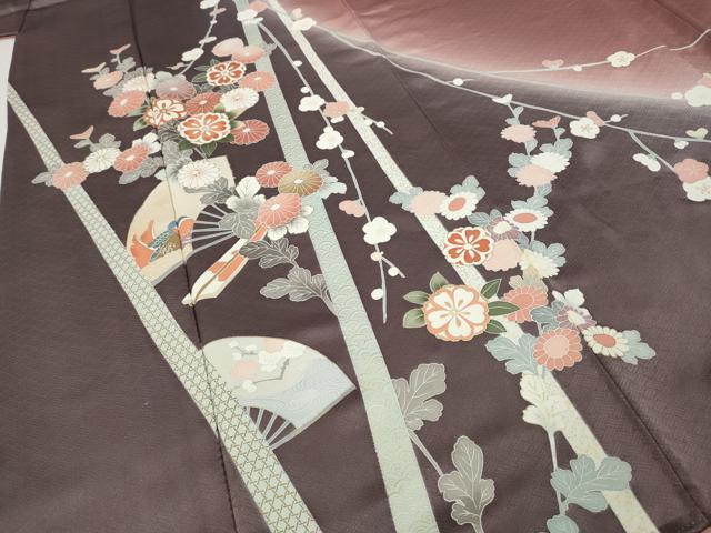 平和屋着物●訪問着　扇面鴛鴦枝花文　暈し染め　金彩　正絹　逸品　CABI9993ut