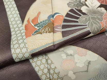 平和屋着物●訪問着　扇面鴛鴦枝花文　暈し染め　金彩　正絹　逸品　CABI9993ut