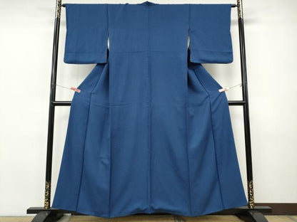 平和屋着物●上質な色無地　紋意匠　青藍色　正絹　逸品　CABI9996ut