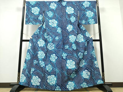 平和屋着物∴夏物　浴衣　有松鳴海絞り　枝牡丹　綿　逸品　CABJ0002ng