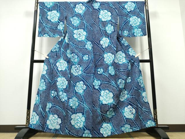 平和屋着物∴夏物　浴衣　有松鳴海絞り　枝牡丹　綿　逸品　CABJ0002ng