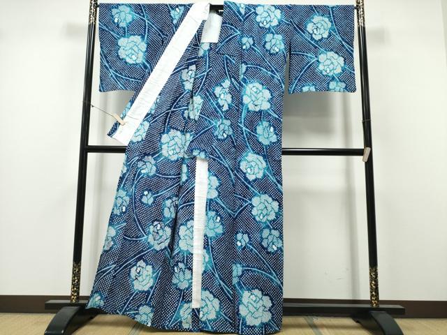 平和屋着物∴夏物　浴衣　有松鳴海絞り　枝牡丹　綿　逸品　CABJ0002ng