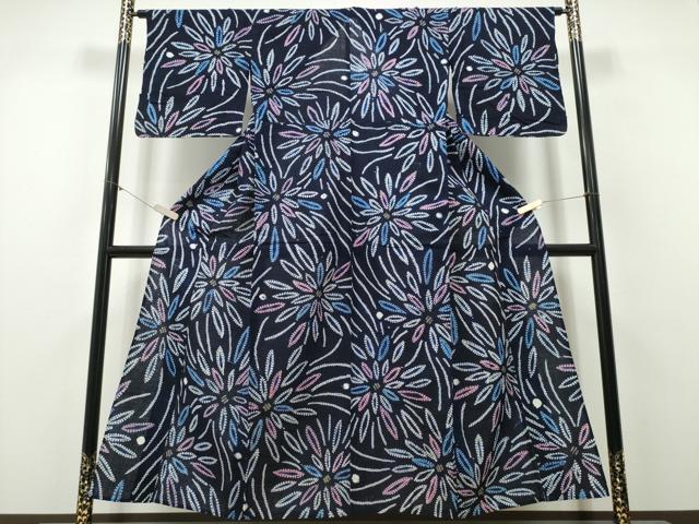 平和屋着物∴夏物　浴衣　有松鳴海絞り　花火　綿　逸品　CABJ0003ng
