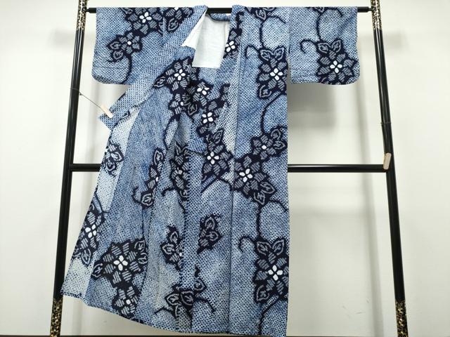 平和屋着物∴夏物　浴衣　有松鳴海絞り　花唐草文　綿　逸品　CABJ0004ng