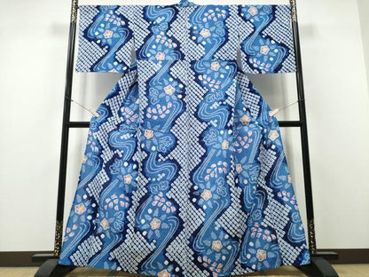 平和屋着物∴夏物　浴衣　有松鳴海絞り　流水菊文　綿　逸品　CABJ0005ng
