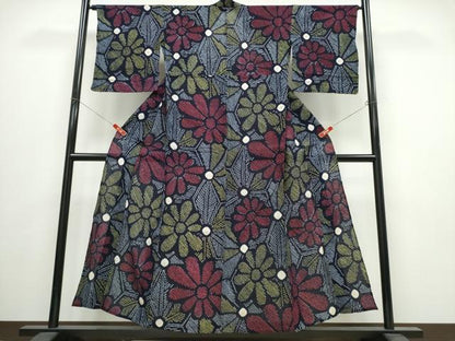 平和屋着物∴夏物　浴衣　有松鳴海絞り　麻の葉花文　綿　逸品　CABJ0007ng