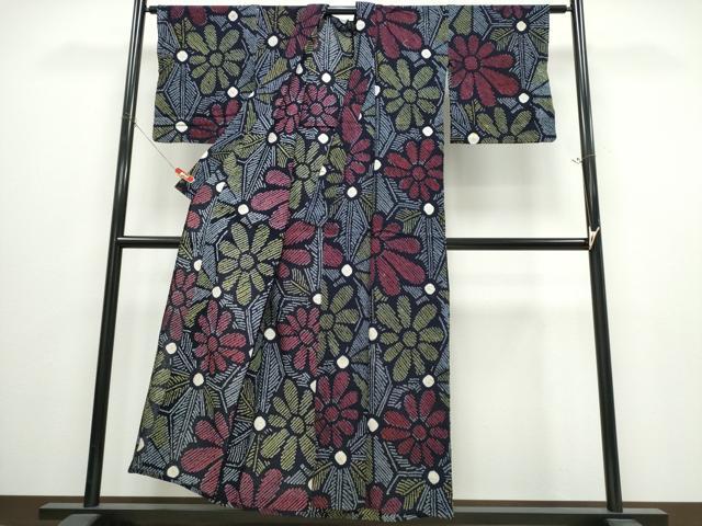 平和屋着物∴夏物　浴衣　有松鳴海絞り　麻の葉花文　綿　逸品　CABJ0007ng