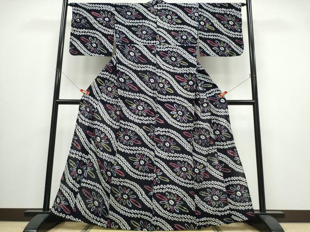 平和屋着物∴夏物　浴衣　有松鳴海絞り　立涌菊文　綿　逸品　CABJ0011ng