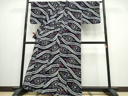 平和屋着物∴夏物　浴衣　有松鳴海絞り　立涌菊文　綿　逸品　CABJ0011ng