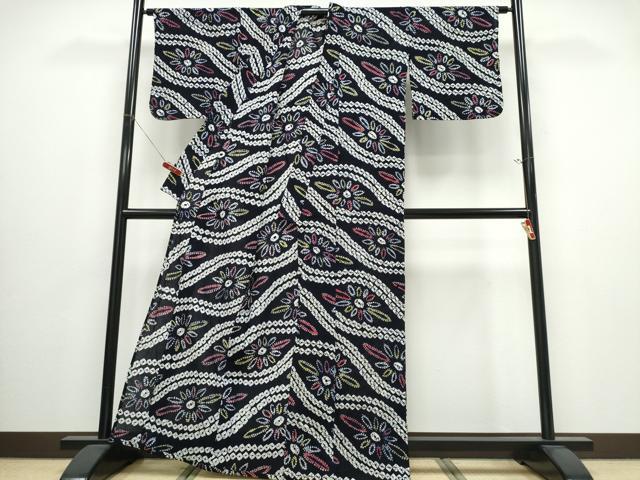 平和屋着物∴夏物　浴衣　有松鳴海絞り　立涌菊文　綿　逸品　CABJ0011ng