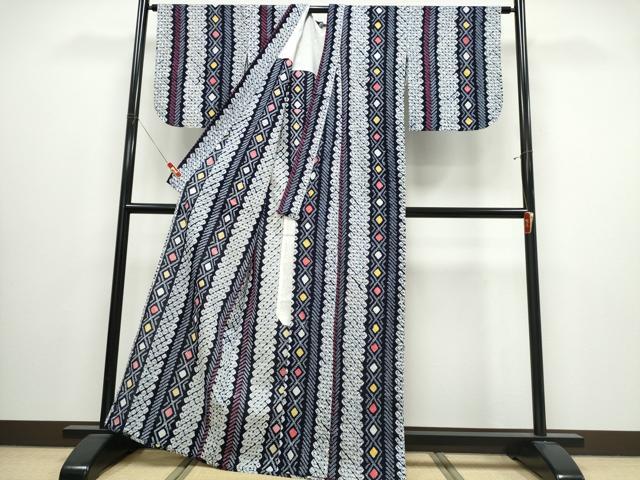 平和屋着物∴夏物　浴衣　有松鳴海絞り　吉祥菱間道　綿　逸品　CABJ0014ng