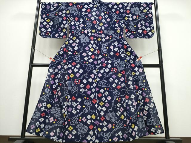 平和屋着物∴夏物　浴衣　有松鳴海絞り　蔦の葉花文　綿　逸品　CABJ0019ng