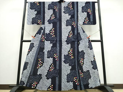 平和屋着物∴夏物　浴衣　有松鳴海絞り　葡萄　間道　高島屋扱い　綿　逸品　CABJ0020ng