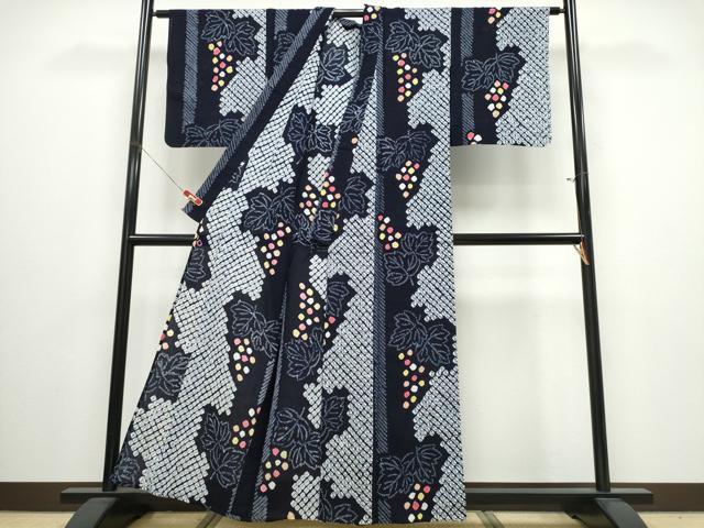 平和屋着物∴夏物　浴衣　有松鳴海絞り　葡萄　間道　高島屋扱い　綿　逸品　CABJ0020ng