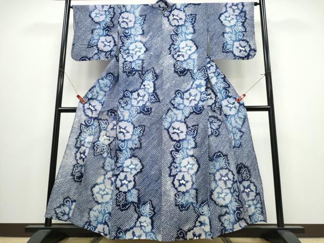 平和屋着物∴夏物　浴衣　有松鳴海絞り　朝顔　綿　逸品　CABJ0021ng