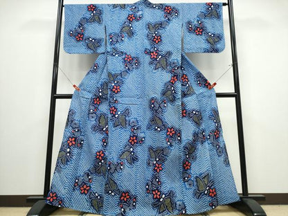 平和屋着物∴夏物　浴衣　有松鳴海絞り　舞蝶花文　綿　逸品　CABJ0025ng
