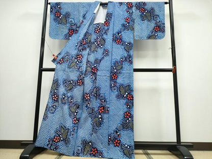 平和屋着物∴夏物　浴衣　有松鳴海絞り　舞蝶花文　綿　逸品　CABJ0025ng